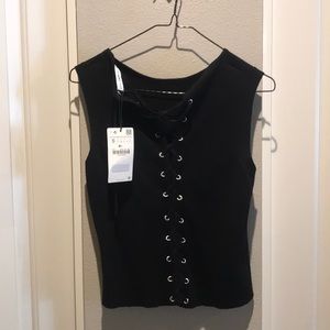 Zara Knit Sleeveless Sweater with Lace Up Back